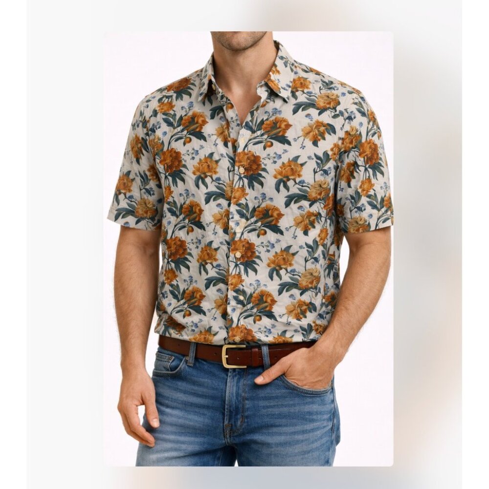 Good Man Brand Shirt Mens Medium Multicolor Floral Short Sleeve Button Up Casual